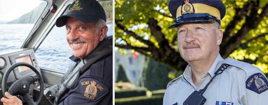 Two images of two reserve constables on the job