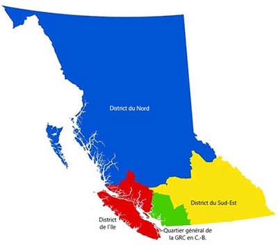 carte de la Colombie-Britannique avec frontières des districts