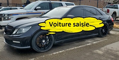 La Mercedes E63 noire saisie qui sera vendue aux enchères