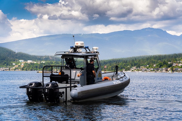 Coquitlam RCMP’s boat conducting marine patrols with two officers on board