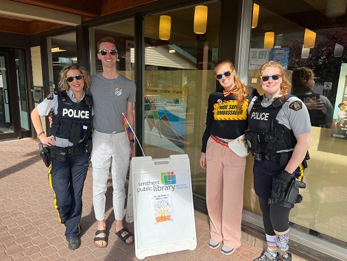 RCMP officers outside the library