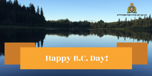 Photo of a lake with the words "Happy B.C. Day" written over top.