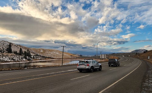 A pickup about to get towed for a 30-day impoundment near Kamloops, BC, while its driver gets a 90-days licence suspension