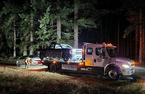 : One vehicle getting towed for a 30-day impound and 90-day driving suspension, and another vehicle for a drug-impaired 24-hour suspension. Island Highway North, Melville, BC