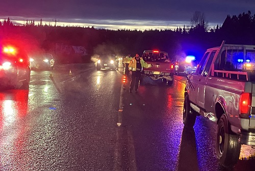 A busy BC Highway Patrol checkstop on Highway 97 in Prince George, BC