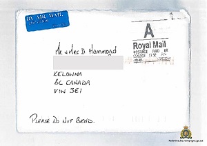 enveloppe adressée à M. et Mme Hammond