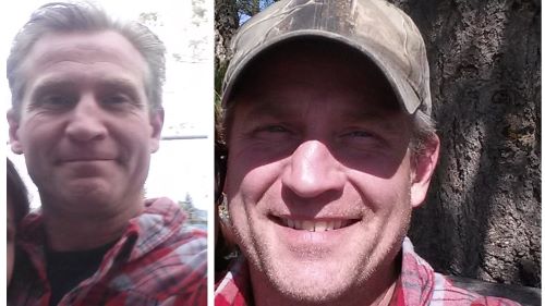 John Wesley Edwards, two pictures, both of his face.  Caucasian man, 45 years old with blonde / grey hair.  One picture with a camouflage hat and one without. 