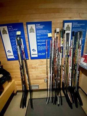 Donated hockey sticks 