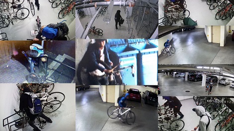 collage of photos showing bike thefts from parkades