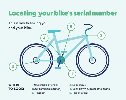 diagram showing where to find bicycle serial numbers