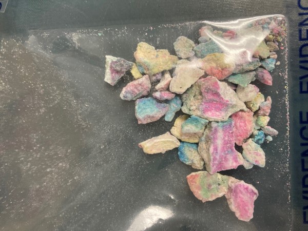 Photo of rainbow coloured fentanyl seized by police.