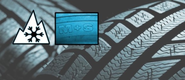 Tire with snowflake symbol and M+S symbol