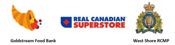 logo of Goldstream Food Bank, Real Canadian Superstore and West Shore RCMP