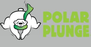 A polar bear diving, with the text "Polar Plunge" next to him