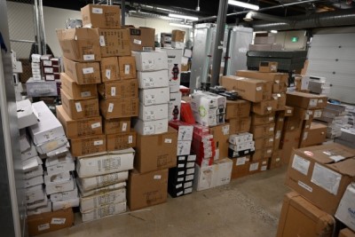 Stacks of various boxes indoors