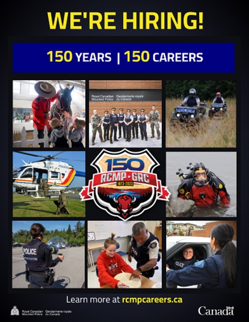 RCMP We're Hiring Poster with 8 photos of career specialties