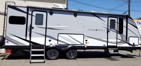 A stock image of a white and grey White Hawk trailer similar to the one stolen. 