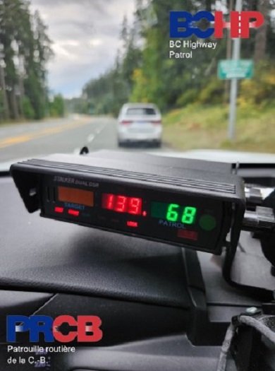 Photo of police radar indicating vehicle speed of 139 km/h