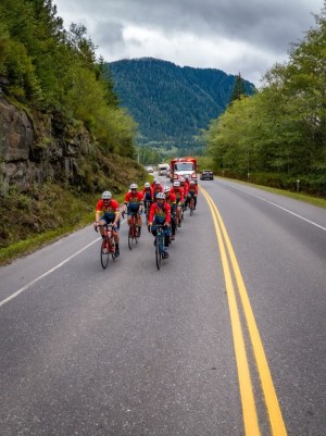 Tour de North Riders riding their bikes on highway 16