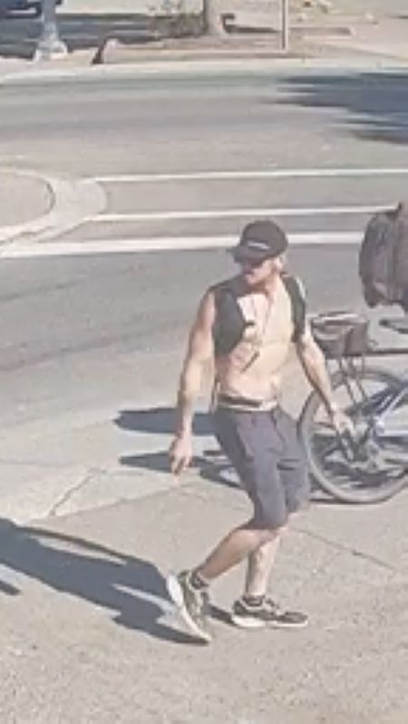 •&#9;Second male: shirtless and muscular, wearing grey or black knee length shorts, a black baseball hat, sunglasses, black and white running shoes, and has a black backpack