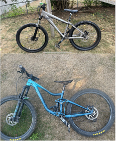 Photo of stolen grey bike and photo of stolen blue bike