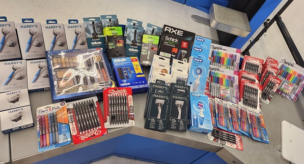 Photo of recovered razors, felt pens, makeup. and other items. 