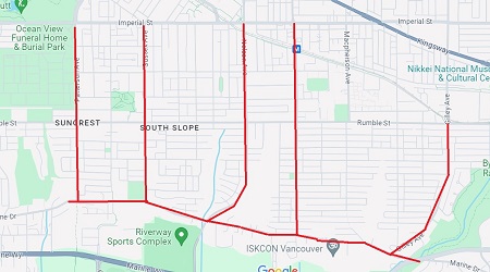 Map of South Burnaby where dash-cam video is requested.